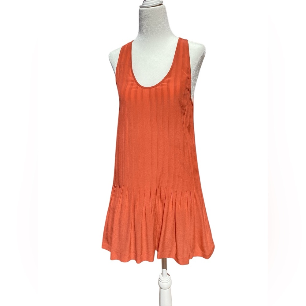Joie 100% Silk Pleated Orange drop waist dress. - Picture 5 of 12